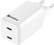 Laadija Sandberg AC Charger Dual USB-C PD65W, 65 W, valge