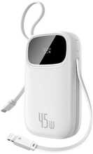 Akupank Baseus EnerFill FC31 20000 mAh, 45 W, digitaalse ekraaniga ja 2 integreeritud kaabliga (USB-C + Lightning), valge