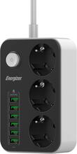 Pikendusjuhe Energizer EPB2500W00EU, 2500 W, 3x SCHUKO, 6x USB-A, 2 m, valge