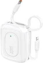 Akupank Dudao K32 10000 mAh, 22.5 W, integreeritud USB-C / Lightning kaabel, valge
