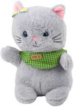 Pehme kassipoeg Lean Toys, 22 cm, hall rohelise salliga