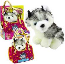 Pehme mänguasi Lean Toys Husky Dog In A Bag, valge/hall