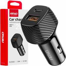 Autolaadija Amio AMIO-04282, USB-A + USB-C, QC+PD, 20 W