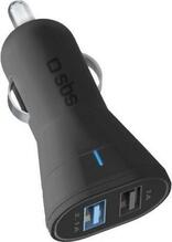 Autolaadija SBS TEKITCRC2U21UL, 2 x USB-A, 2.1 A, 12 W, must
