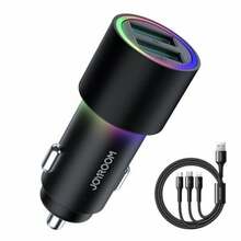 Autolaadija Joyroom JR-CL10, 2 x USB, 4.8 A, 24 W, + kaabel 3in1, must