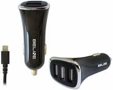 Autolaadija Beline 11111ABL, 3 x USB + Lightning, 4 A, must