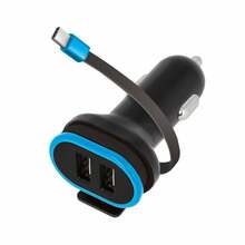 Autolaadija Forever CC-02, 2 x USB, 3 A, USB Type-C kaabliga, sinine/must