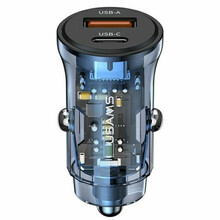 Autolaadija Usams C32, 1 x USB + 1 x USB-C, 30 W, sinine