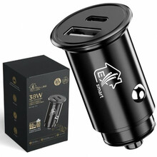 Autolaadija Extralink Smart Life, 1 x USB-C, 1 x USB-A, 38 W, must