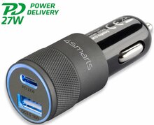 Autolaadija 4SMARTS Rapid+, USB Type A/C, 27 W, hall/must