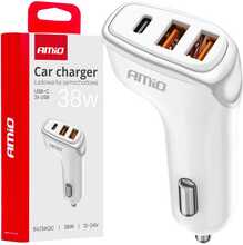 Autolaadija Amio AMIO-03886, 2 x USB-A + USB-C, 38 W