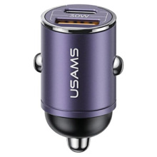 Autolaadija Usams C38, 30 W, PD, USB-C + USB, integreeritud rõngaga, lilla