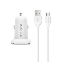 Autolaadija Borofone BZ12A, Quick Charge 3.0, MicroUSB, valge