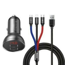 Autolaadija Baseus TZCCBX-0G, 2 x USB, 4.8 A, 24 W, must, 3-in-1 kaabliga