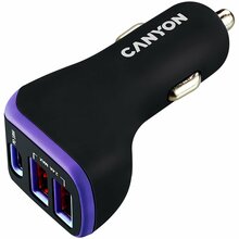 Autolaadija Canyon C-08, 2 x USB-A, USB-C, 18 W, must-lilla