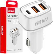 Autolaadija Amio AMiO-03890, 2 x USB-A + USB-C, 32 W, 12/24 V