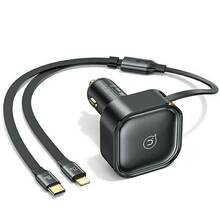 Autolaadija Usams C41, 30 W, kaabliga USB-C + Lightning, must