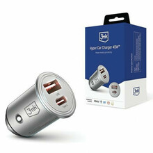 Autolaadija 3MK HyperCar Charger, 1 x USB-C + USB-A, 45 W, hõbe
