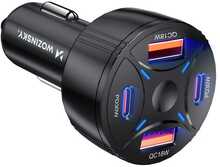 Autolaadija Wozinsky WLS-04, 2 x USB-C, 2 x USB-A, 60 W, must