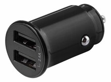 Autolaadija DELTACO USB-CAR124, 2 x USB-A, 2.4 A, 12 W, must