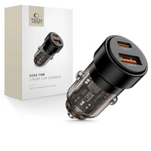 Autolaadija Tech Protect CC03, 2 x USB, PD 75 W, must