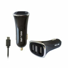 Autolaadija Beline, 3 x USB + microUSB, 4 A, must