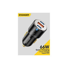 Autolaadija Essager FAN, 2 x PD, 1 x QC 3.0, 66 W, must
