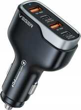 Autolaadija Veger CC53-2A2C, 2 x USB A, 2 x Type C, PD, QC 3A, 66 W, must