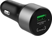 Autolaadija Crong Power, USB-C PD 45W, USB QC 3.0 18W, must