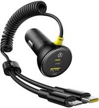 Autolaadija Baseus Circular, USB-A + USB-C, 60 W, integreeritud Lightning + USB-C kaabliga, must