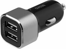 Autolaadija Deltaco USB-CAR126, 2 x USB-A, 17 W, must/hõbe