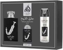 Komplekt unisex Lattafa Ishq Al Shuyukh Silver EDP 100 ml + EDP 20 ml + deodorant 200 ml