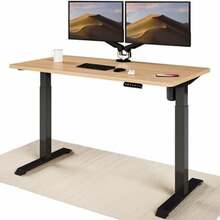 Reguleeritava kõrgusega laud Desktronic, 140 x 70 cm, mustad jalad, tamme tööpind