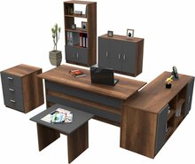 Kontorimööbli komplekt Kalune Design VO17-BA, 73.8 cm x 140 cm x 60 cm, antratsiit/pruun, 6 tk