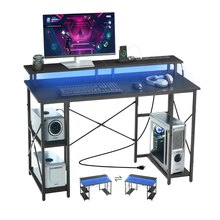 Mänguri- ja kontorilaud Vevor, 120 cm, must, RGB LED valgustusega, USB ja pistikupesadega, monitorialusega