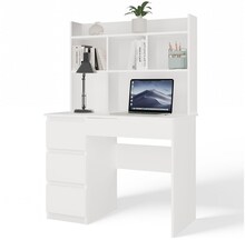 Kirjutuslaud Top E Shop Mijas, vasakpoolne, matt valge, 4 sahtlit, 4 riiulit