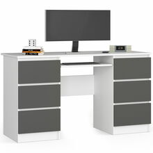 Kirjutuslaud Akord A-11, 135 cm, valge/grafiit/hall, 6 sahtlit