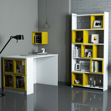 Kirjutuslaud Kalune Design Box, 80 x 22 x 170 cm, valge/kollane