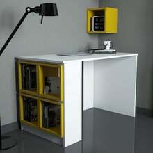 Kirjutuslaud Kalune Design Box 845, valge/kollane