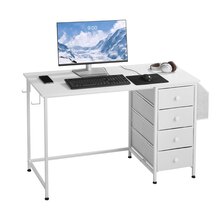 Kirjutuslaud Vevor 120 cm, valge, 4 kangast sahtliga ja metallraamiga