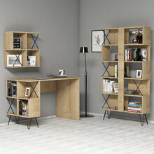 Kirjutuslaud riiuliga Kalune Design 845 (III), helepruun/must, 22 cm x 90 cm x 167.3 cm