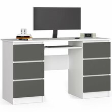 Kirjutuslaud Akord A-11, 135 cm, valge/grafiit/hall, 6 sahtlit