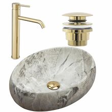 Valamu Rea Linda Stone koos segisti ja korgiga, 48.5 x 34 x 14.5 cm