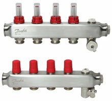 Põrandaküte kollektor Danfoss SSM-4F, 4 kontuuri, reguleeritav, teras, voolumõõturitega
