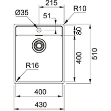Roostevabast terasest köögivalamu Franke Maris MRX 210-40 TL, 127.0531.851, 43 x 51 x 18 cm