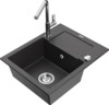 Graniidist köögivalamu Mexen Enzo 6506-76-670401-00, 57 x 46 x 17.4 cm, black granite+chrome, koos segisti ja sifooniga