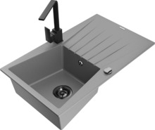 Graniidist köögivalamu Mexen Cesar 6514-71-670300-70-B, 77.5 x 47 x 20 cm, hall/must, segisti ja sifooniga