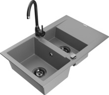 Graniidist köögivalamu Mexen Gaspar 6507-71-670200-70-B, 73.7 x 47.5 x 17.7 cm, hall/must, segisti ja sifooniga