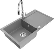 Graniidist köögivalamu Mexen Leo 6501-71-672601-00, 90 x 50 x 19 cm, hall, koos segisti ja sifooniga