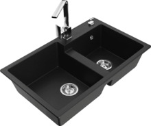 Graniidist köögivalamu Mexen Tomas 6516-77-670300-00, 80 x 50 x 19 cm, must, segisti ja sifooniga
